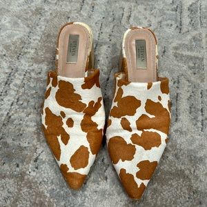 Steve Madden cow print mules